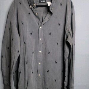Chaps Shirt XXL Gray Black  All Over Deer Elk Print Button Collar Long Sleeve
